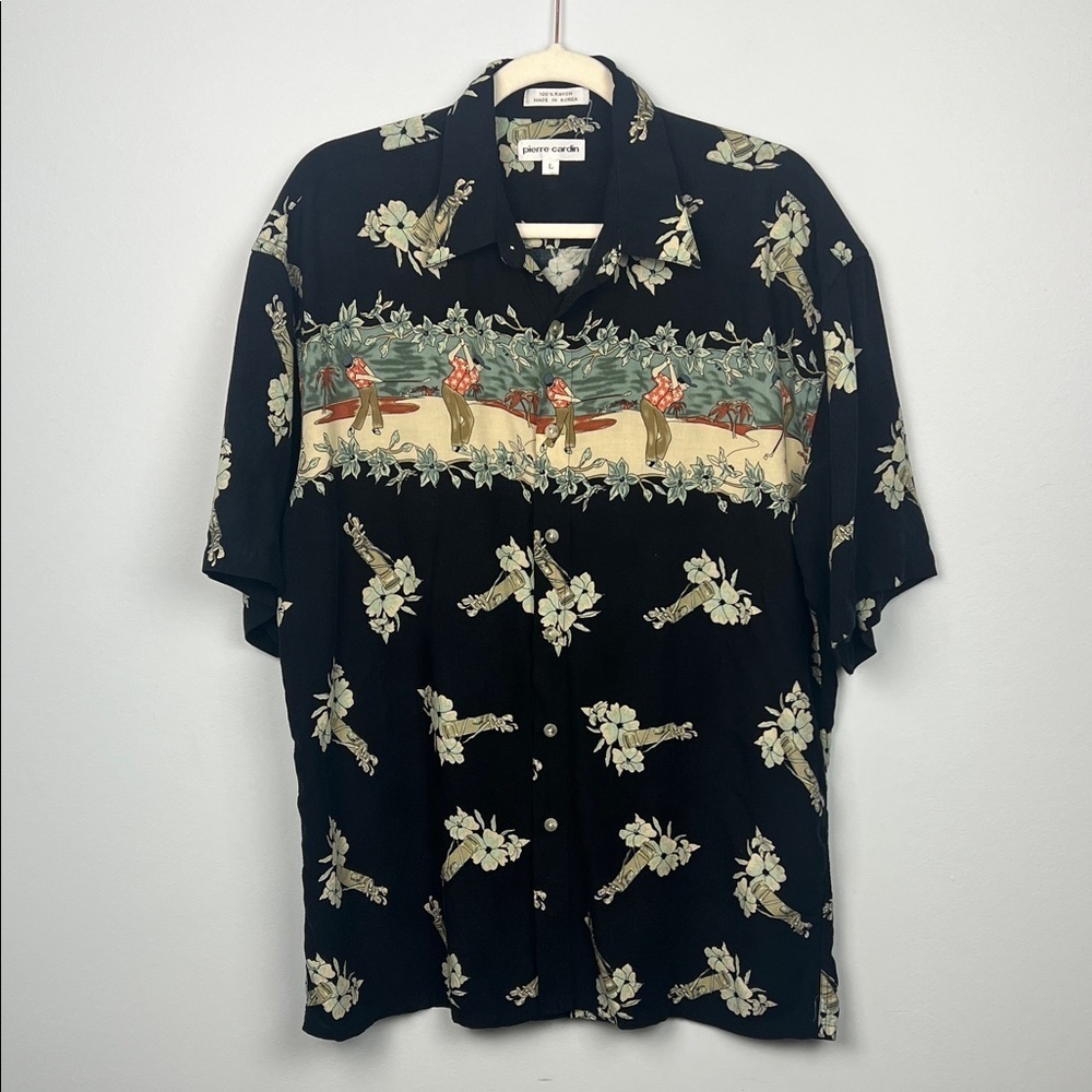 Pierre Cardin vintage 90s Large men's button down hawaiian tropical golfer shirt